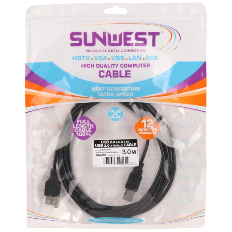 کابل افزایش طول USB سان وست Sunwest طول 3 متر