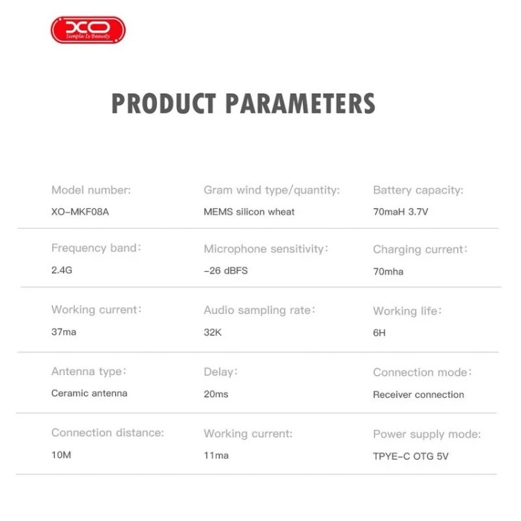 میکروفون یقه ای بی سیم ایکس او XO-MKF08A Type-C